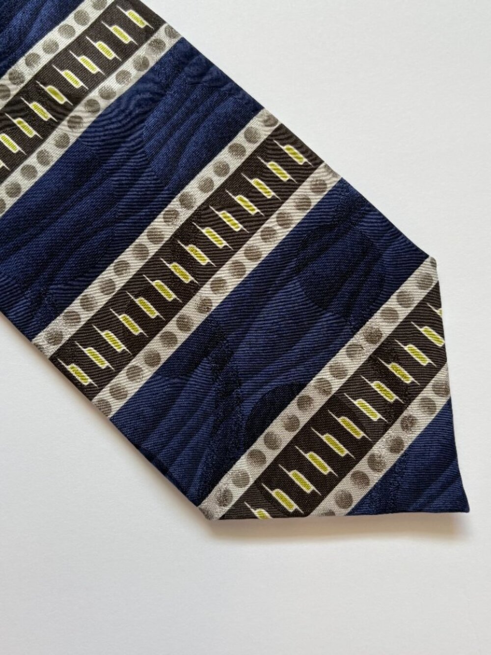 Di Mossio Silk Tie Set 5 Mixed Geo Blue Black Teal Yellow Cream 4" - Picture 5 of 7